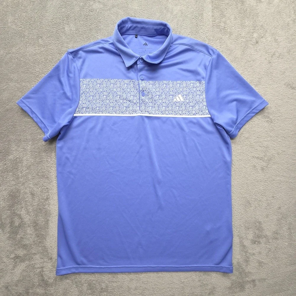 Adidas Polo Shirt Mens L Purple 100% Polyester Mesh Breathable Tagless Golf